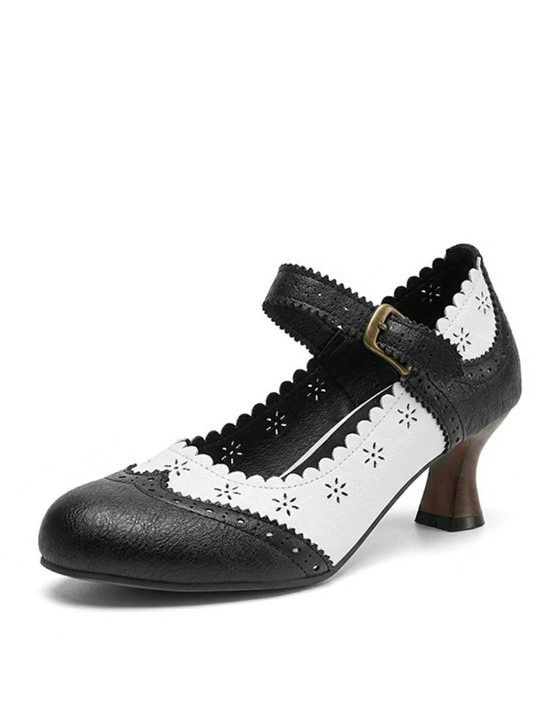 Vintage Brogue Floral Hollow Out Chunky Heels 2