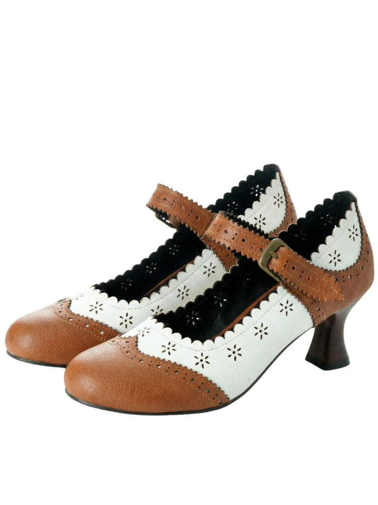 Vintage Brogue Floreale Hollow Out Chunky Heels