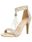 Scarpe Beige da Sposa con Tacco Alto e Piume con Strass