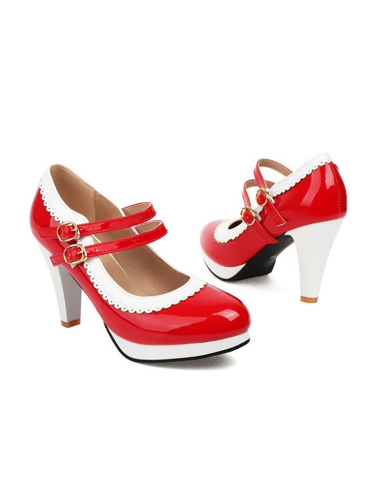 Scarpe Mary Jane retrò con tacchi alti spessi