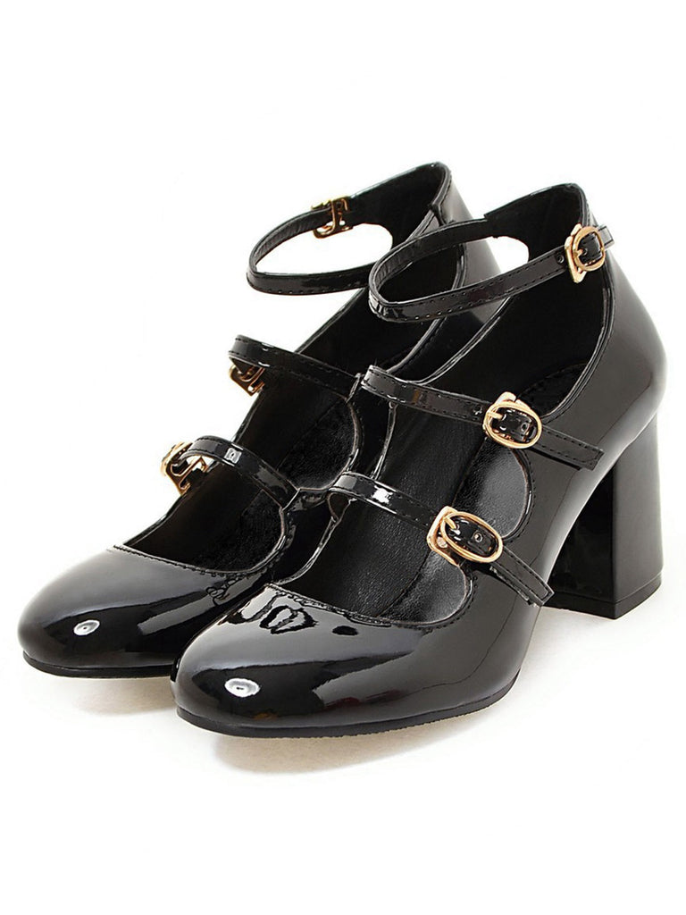 Scarpe col tacco alto vintage in vernice con fibbia multipla