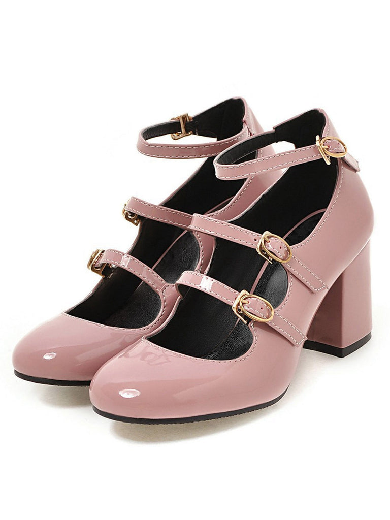 Scarpe col tacco alto vintage in vernice con fibbia multipla