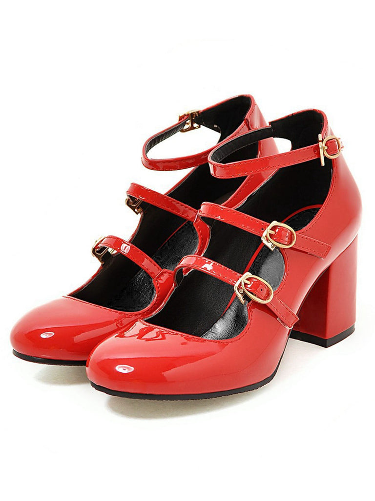 Scarpe col tacco alto vintage in vernice con fibbia multipla