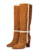 Stivali con tacco spesso in flanella marrone patchwork