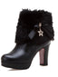 Stivali alti in pelle con patchwork di pelliccia e strass