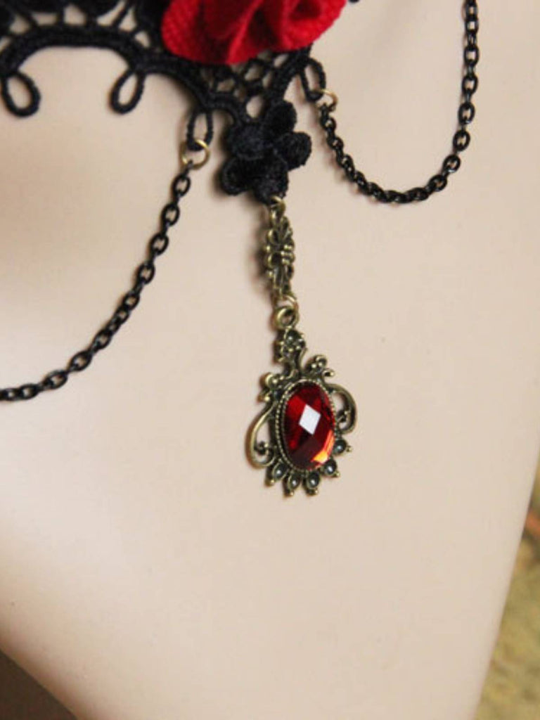 Collana di pizzo con fiore di rosa 3D di Halloween
