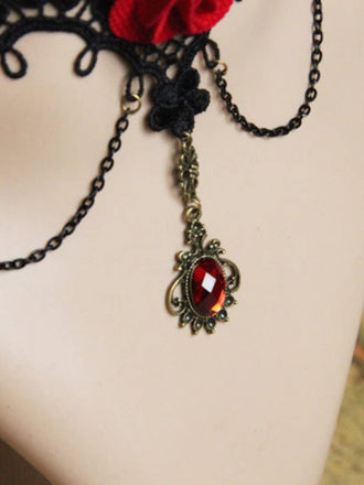Collana di pizzo con fiore di rosa 3D di Halloween