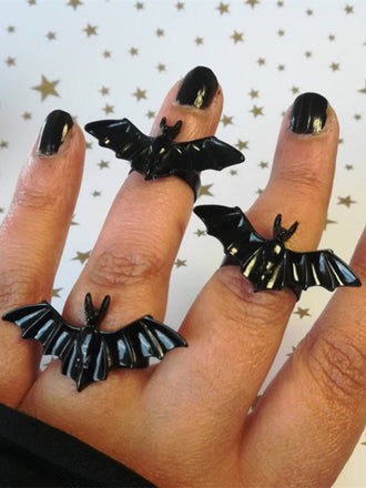 Anello in lega a forma di pipistrello retrò nero