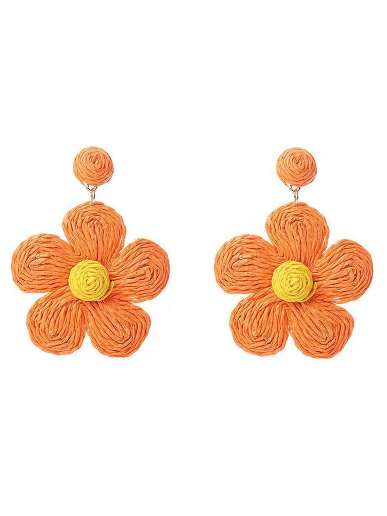 Orecchini pendenti con fiori e strass boho ruffia