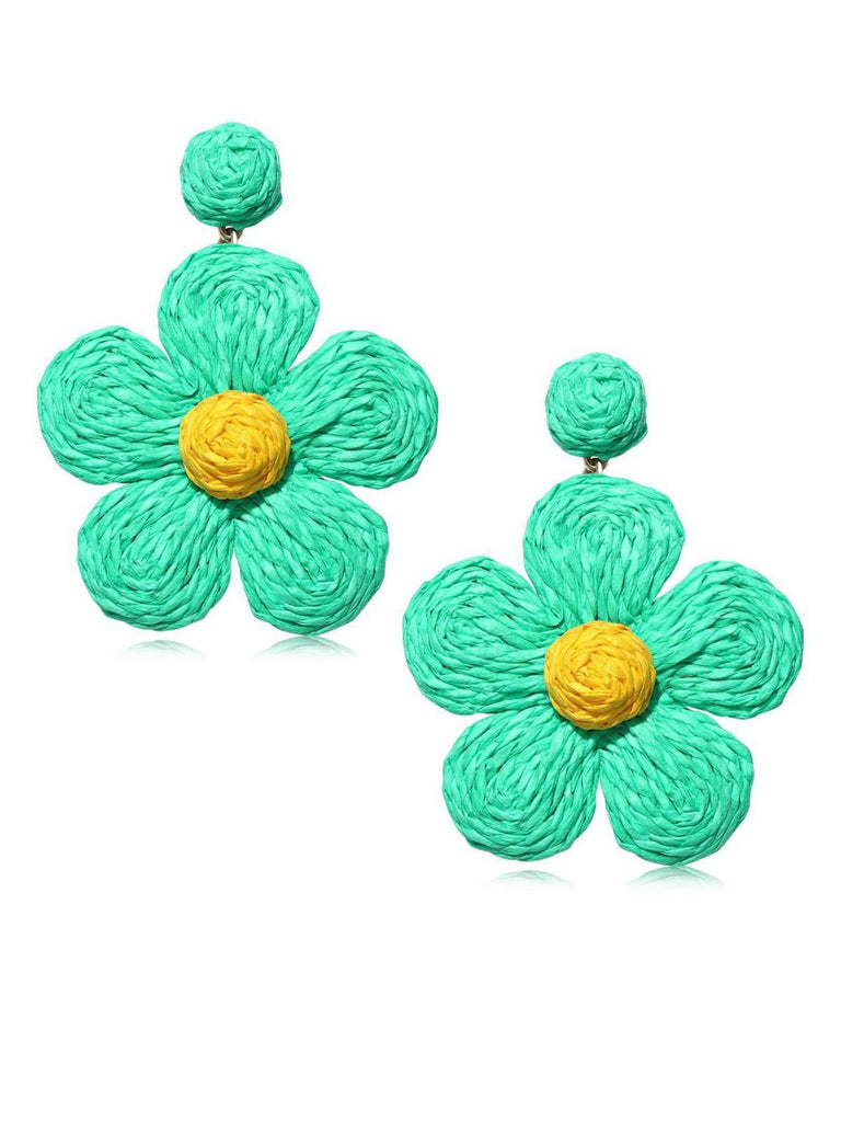 Orecchini pendenti con fiori e strass boho ruffia