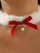 Collana girocollo in peluche con campanellino natalizio e fiocco