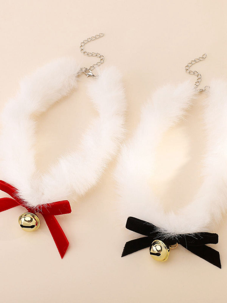 Collana girocollo in peluche con campanellino natalizio e fiocco