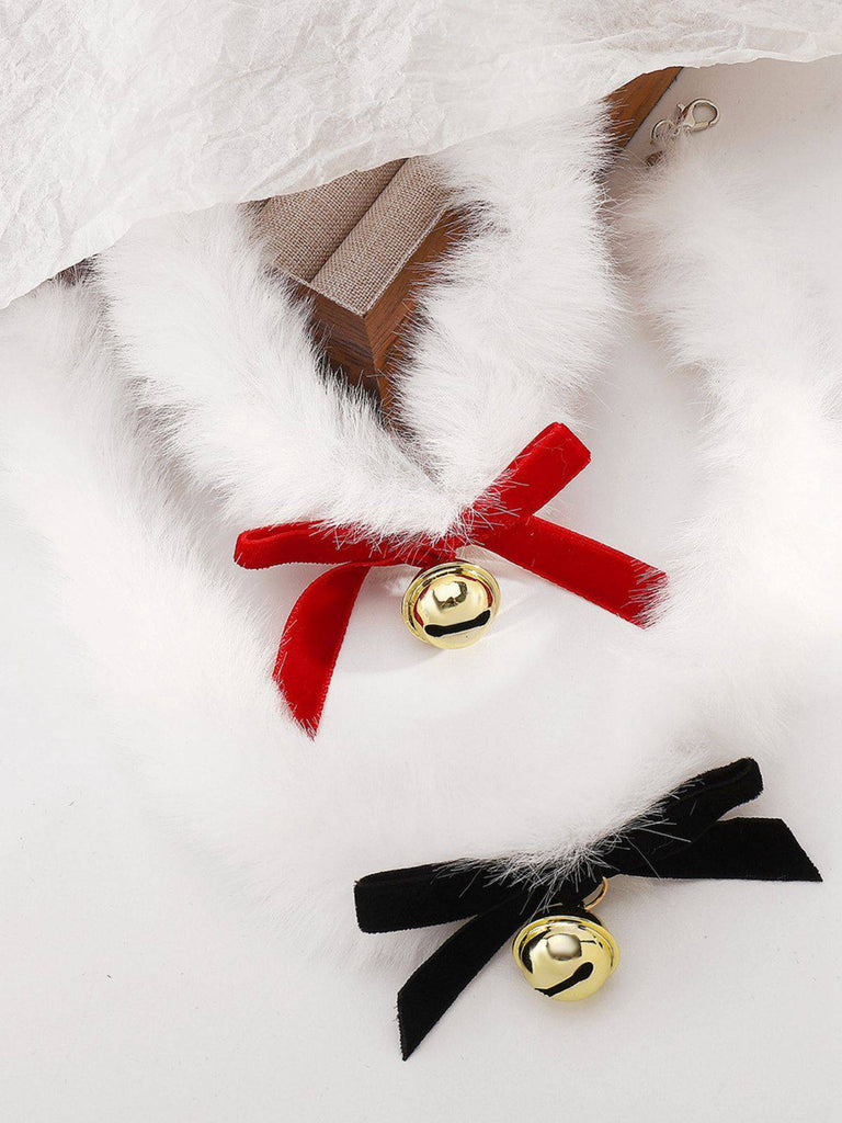 Collana girocollo in peluche con campanellino natalizio e fiocco