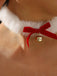 Collana girocollo in peluche con campanellino natalizio e fiocco