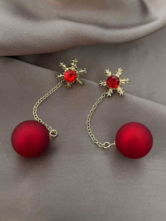 Orecchini con fiocchi di neve e palline di Natale rosso