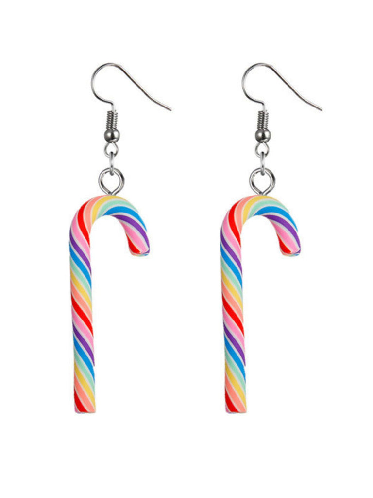 Orecchini con bastoncino di zucchero arcobaleno natalizio
