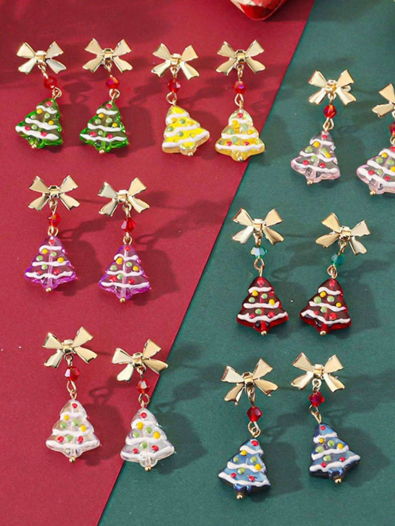 Orecchini pendenti con fiocco dorato a forma di albero di Natale