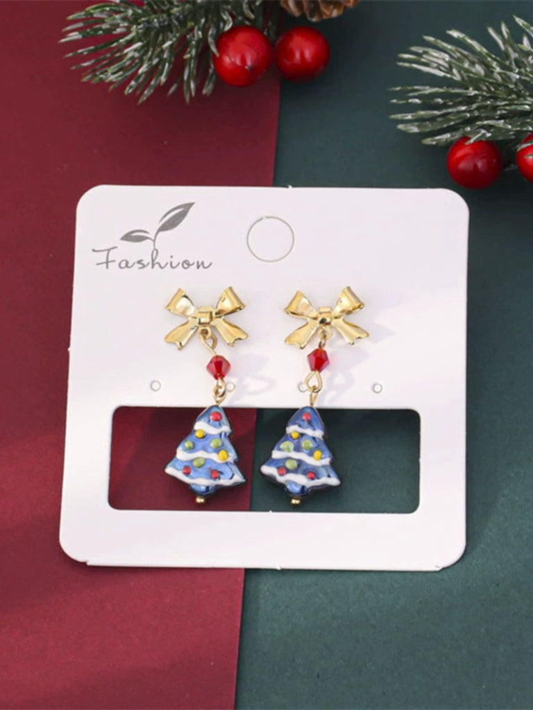 Orecchini pendenti con fiocco dorato a forma di albero di Natale
