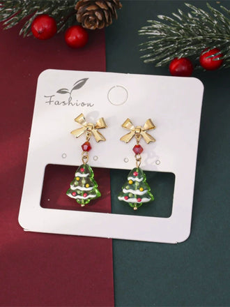 Orecchini pendenti con fiocco dorato a forma di albero di Natale