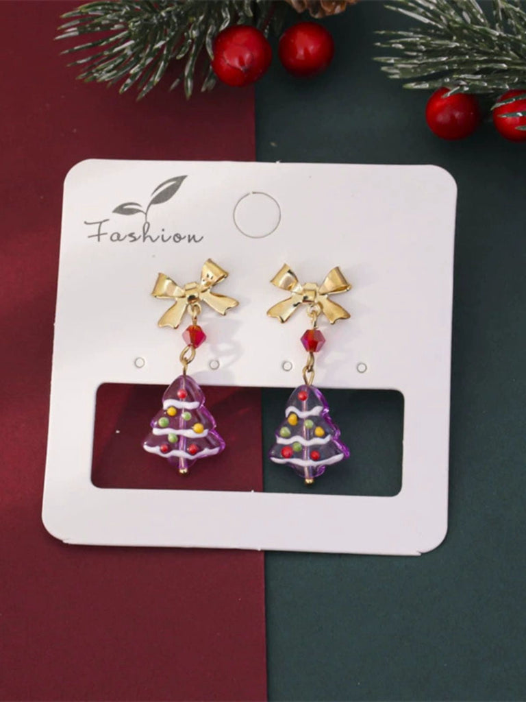 Orecchini pendenti con fiocco dorato a forma di albero di Natale
