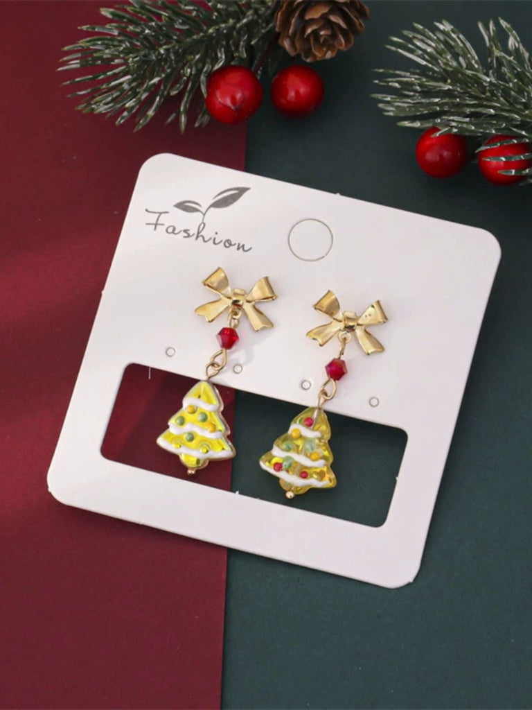 Orecchini pendenti con fiocco dorato a forma di albero di Natale