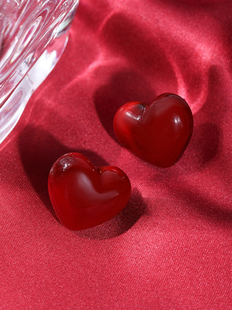 Orecchini a bottone a forma di cuore rosso San Valentino