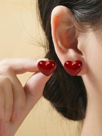 Orecchini a bottone a forma di cuore rosso San Valentino