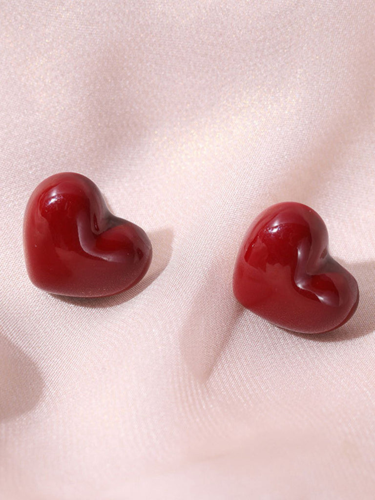 Orecchini a bottone a forma di cuore rosso San Valentino