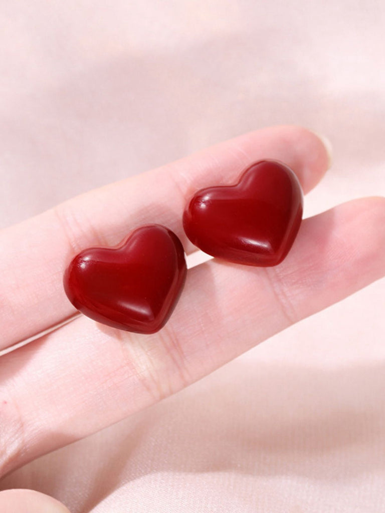 Orecchini a bottone a forma di cuore rosso San Valentino