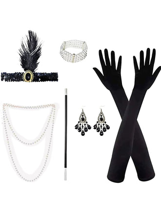 [Prevendita] Set con cerchietto di piume e collana di perle feste Gatsby anni '20
