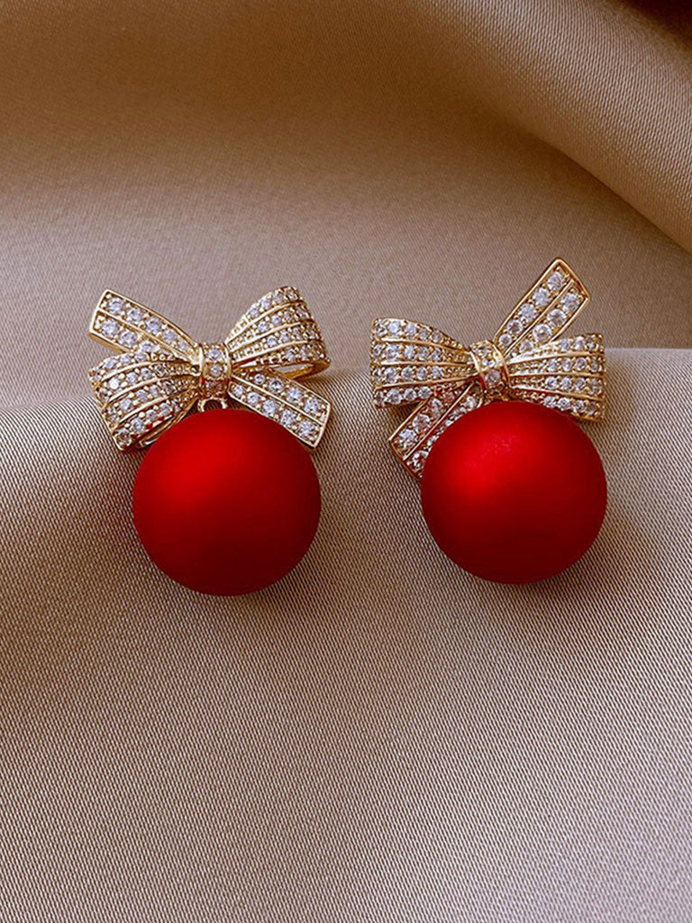 Orecchini con fiocco di Natale rosso e diamanti