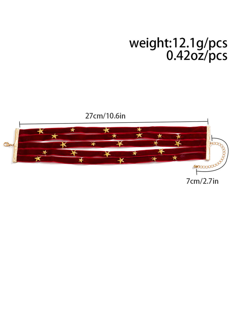 Collana larga in velluto con stella di Natale bordeaux