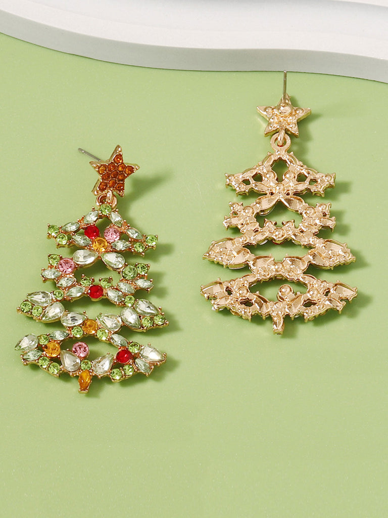 Orecchini in lega con diamanti intarsiati a forma di albero di Natale