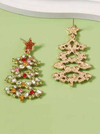 Orecchini in lega con diamanti intarsiati a forma di albero di Natale