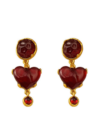 Orecchini in resina a forma di cuore bordeaux