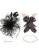 Cappello fascinator con piume e velo e collana e guanti