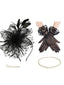 Cappello fascinator con piume e velo e collana e guanti
