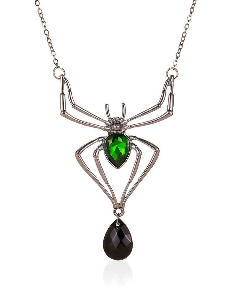 3PCS Set di collana e orecchini e anello ragno verde