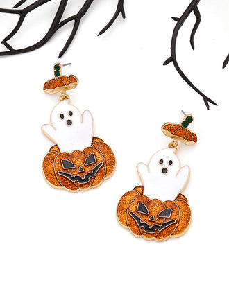 Orecchini arancione con fantasma e zucca Halloween
