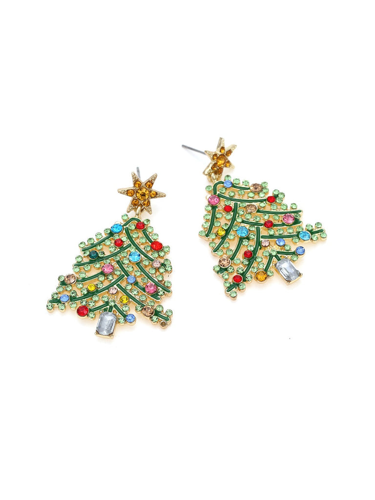 Orecchini con strass a forma di albero di Natale verde