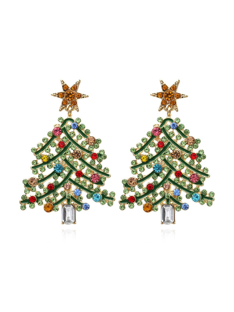 Orecchini con strass a forma di albero di Natale verde