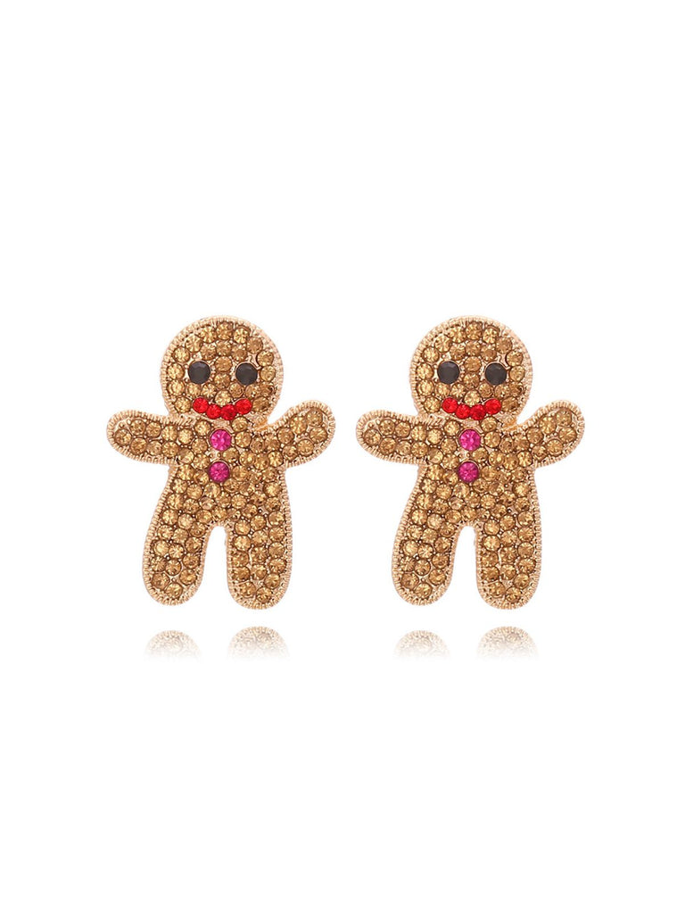 Orecchini a forma di omino di pan di zenzero natalizio cachi con strass