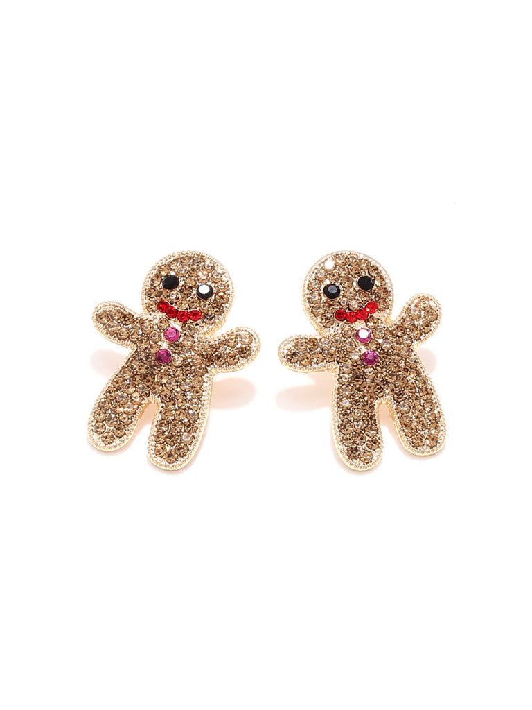 Orecchini a forma di omino di pan di zenzero natalizio cachi con strass