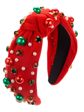 Cerchietto con perline colorate e strass natalizi verde