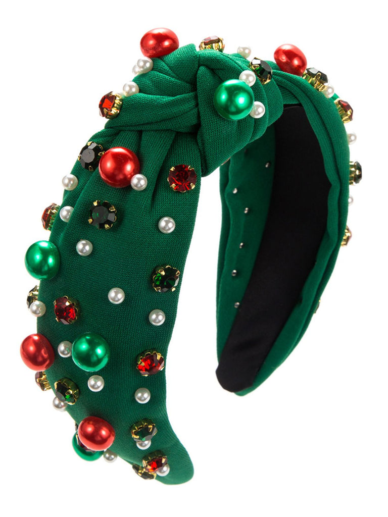 Cerchietto con perline colorate e strass natalizi rosso