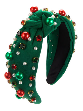 Cerchietto con perline colorate e strass natalizi verde