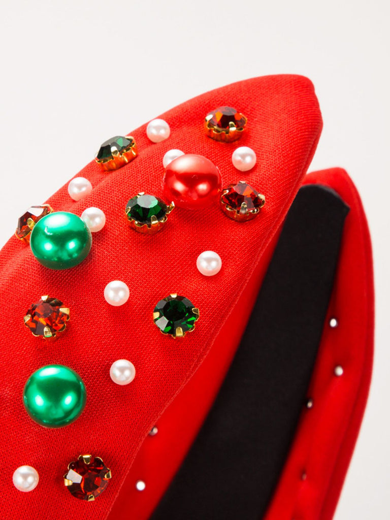Cerchietto con perline colorate e strass natalizi rosso