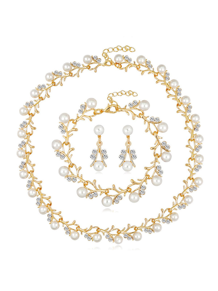 Set di collana e bracciale e orecchini a forma di vite con perle