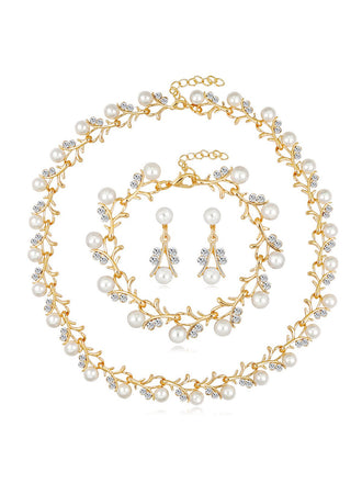 Set di collana e bracciale e orecchini a forma di vite con perle