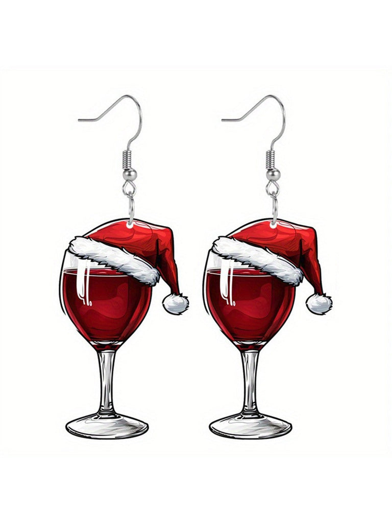 Orecchini pendenti a forma di calice di vino natalizio